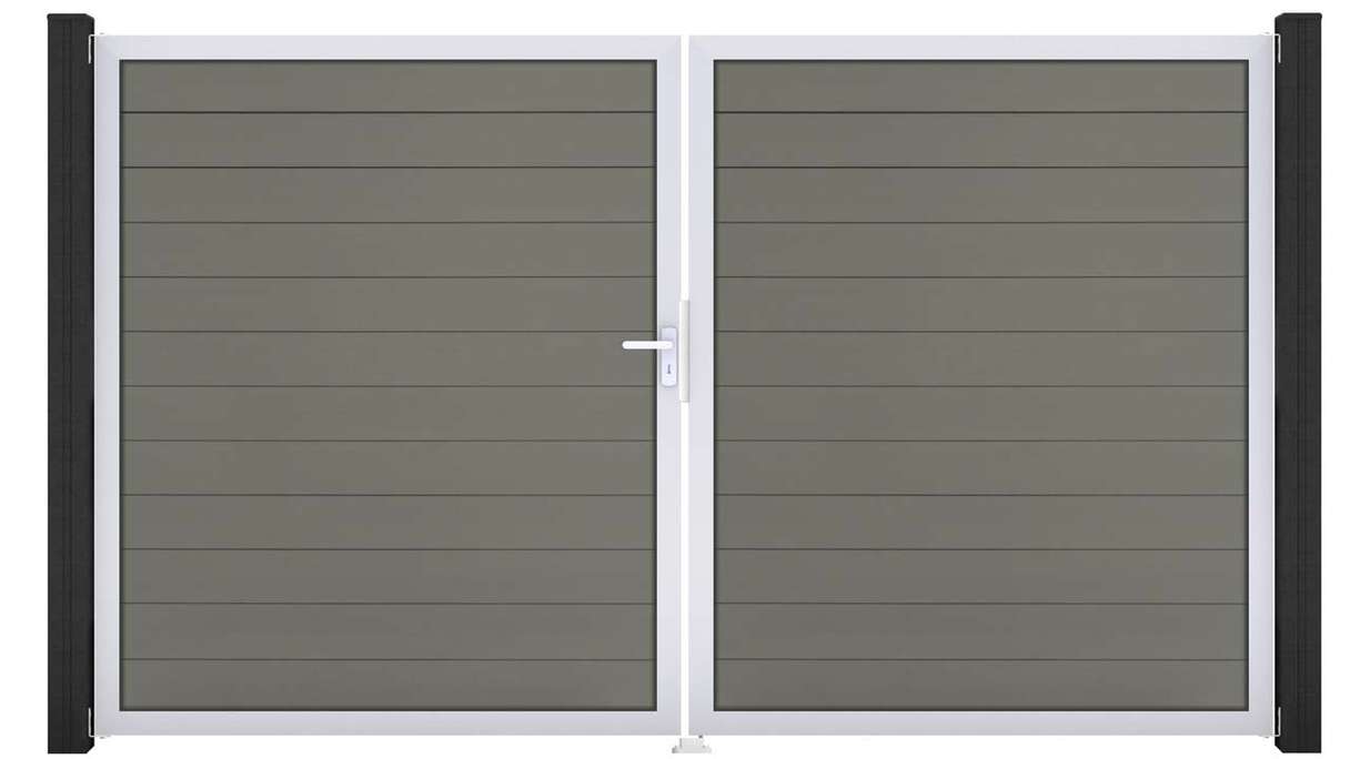planeo Gardence Strong - Cancello BPC - a due ante, grigio con telaio in alluminio