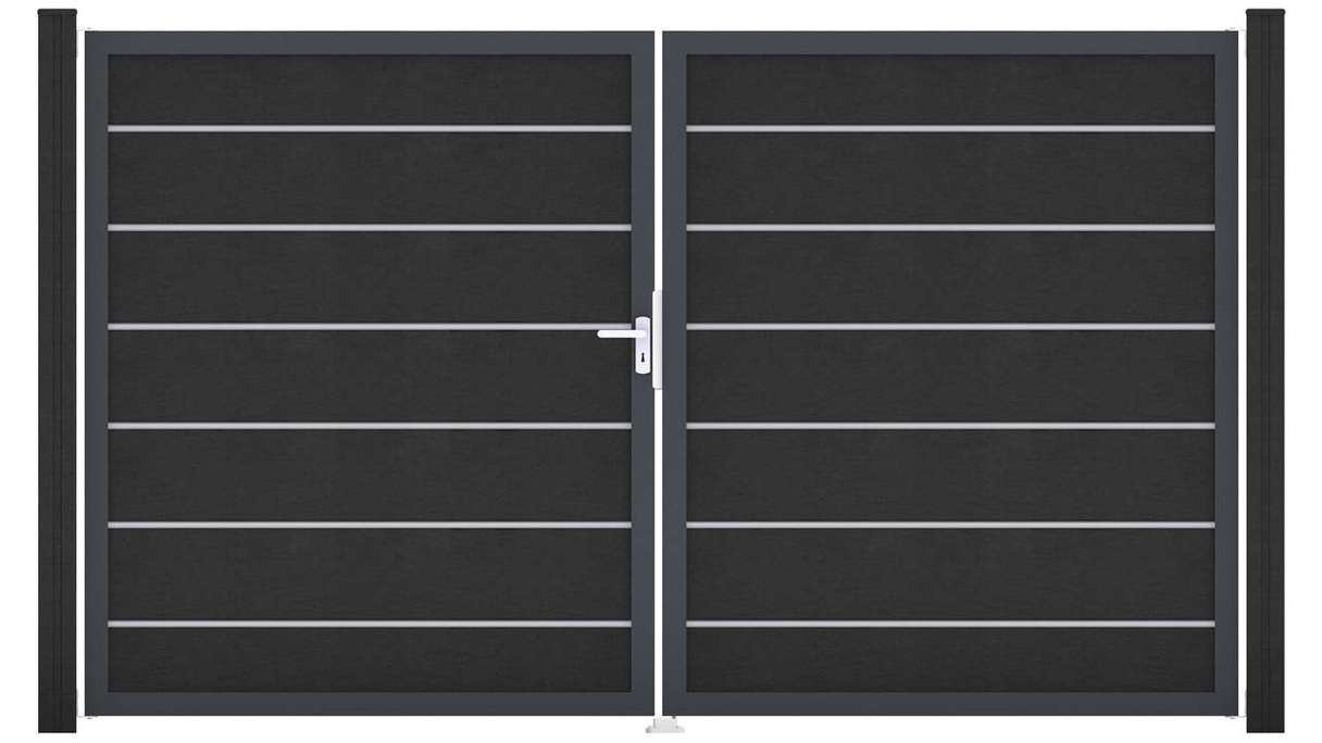 planeo Gardence Deluxe - Cancello BPC - a 2 ante, grigio antracite con telaio in alluminio