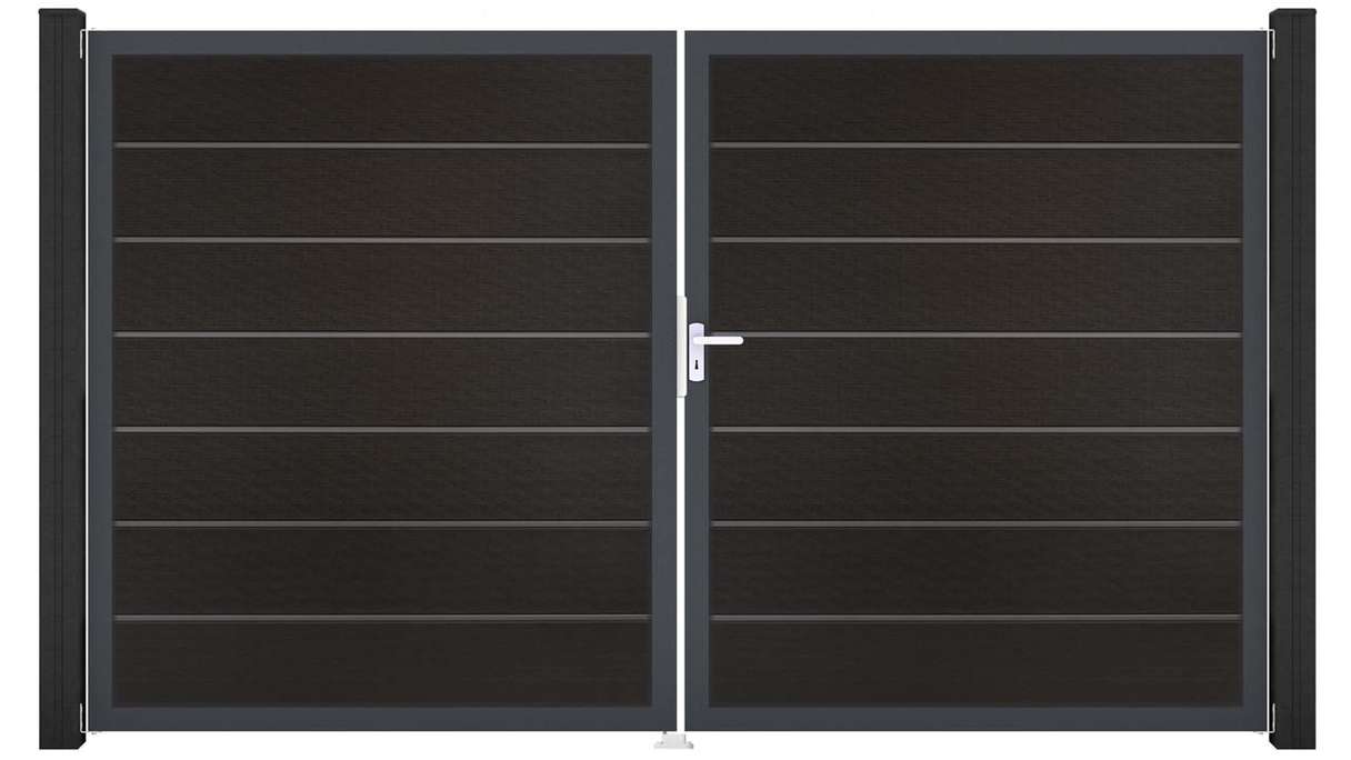 planeo Gardence Deluxe - Cancello BPC - a due ante, nero co-ex con telaio in alluminio