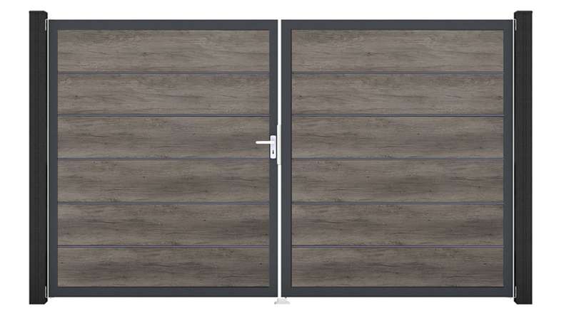 planeo Gardence Simply Premium - Porta in PVC - DIN sinistra 2 ante Rovere Monumento con telaio in alluminio antracite | DB703 300 x 180 cm