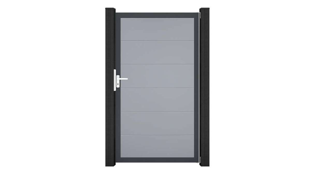 planeo Gardence Simply - Cancello universale in PVC grigio argento con telaio in alluminio 100 x 180 cm