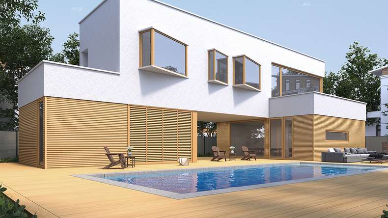 planeo LINEA Slim - Rivestimento per facciate in WPC CoEx, colore sabbia, 2900 x 215 mm