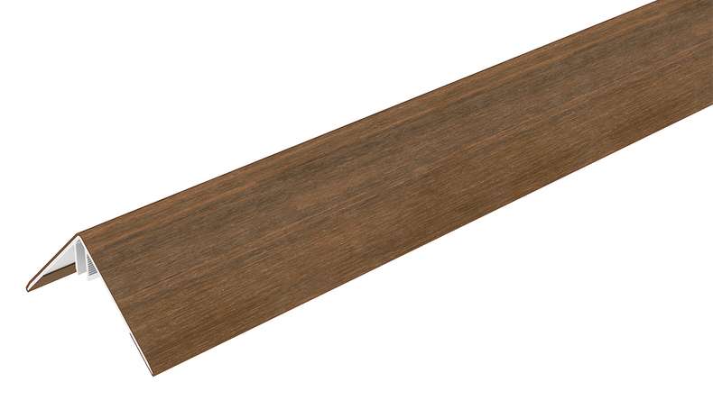 planeo LINEA - Profilo angolare esterno in alluminio CoEx, finitura teak birmano, 3000 x 66 x 66 mm