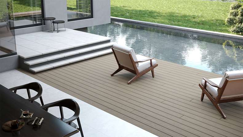 planeo CoEXWood WPC tavola con rivestimento solido - Grigio/Cemento 4.8m strutturato