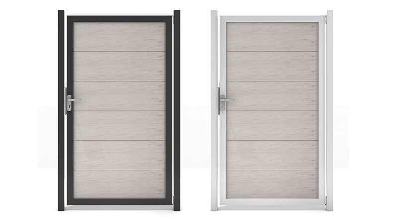 planeo Gardence Guard - Cancello universale BPC bicolore sabbia con telaio in alluminio 100 x 180 x 4 cm