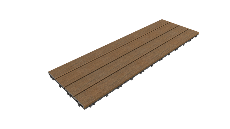Piastrella per terrazze planeo in WPC-CoEx, modello Burma Teak, 90x30 cm