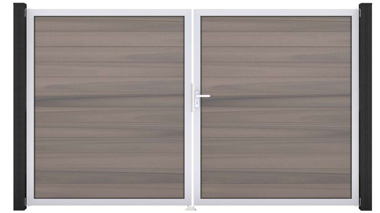 planeo Gardence Strong - Cancello BPC - a 2 ante, bicolore co-ex con telaio in alluminio