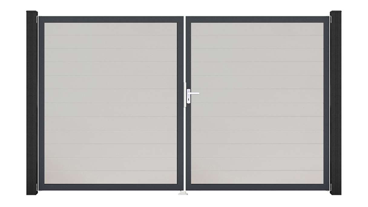 planeo Gardence Simply Small - Cancello in PVC a 2 ante, bianco con telaio in alluminio, 300 x 180 cm
