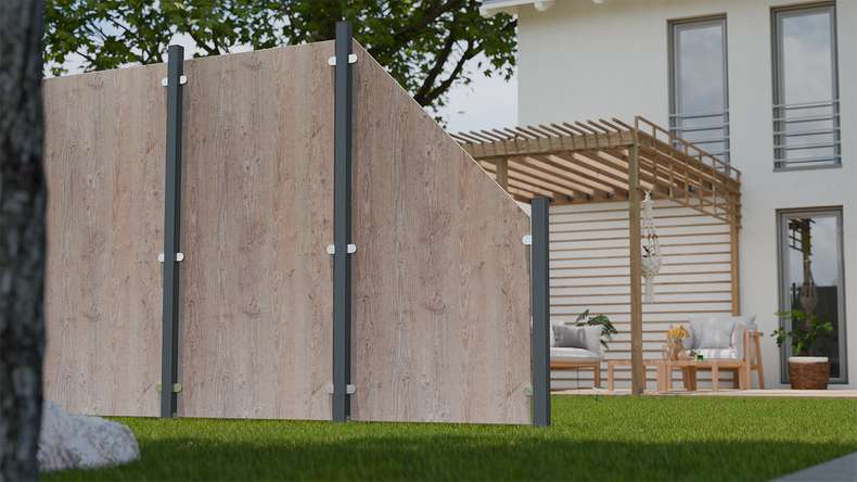 planeo Gardence Resistant - Recinzione privacy in HPL con bordo - aspetto legno 90 x 180cm
