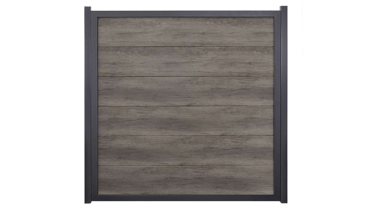 planeo Gardence Simply Guard - recinzione da giardino in PVC Monument Oak con telaio in alluminio antracite 180 x 180 cm