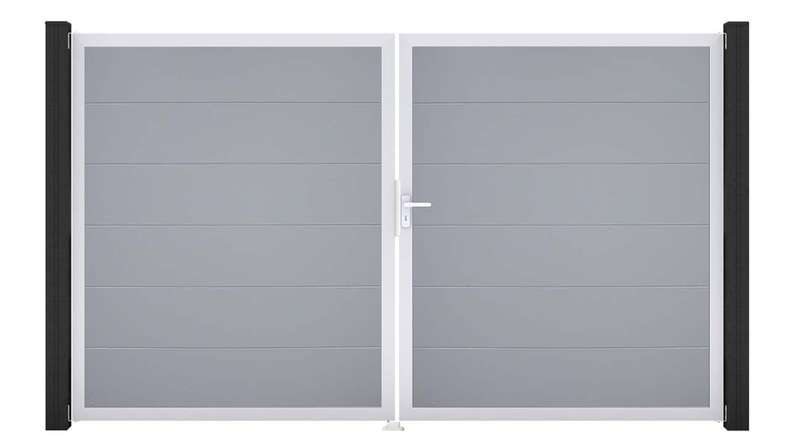 planeo Gardence Simply - Porta in PVC - DIN Destro a 2 ante Grigio argento con telaio in alluminio argento