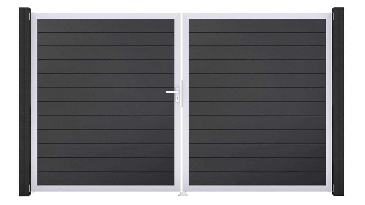 planeo Gardence Simply Small - Cancello in PVC a 2 ante, grigio antracite con telaio in alluminio, 300 x 180 cm