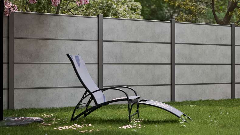planeo Gardence Resistant - recinzione a innesto in HPL grigio cemento 180 x 183 cm