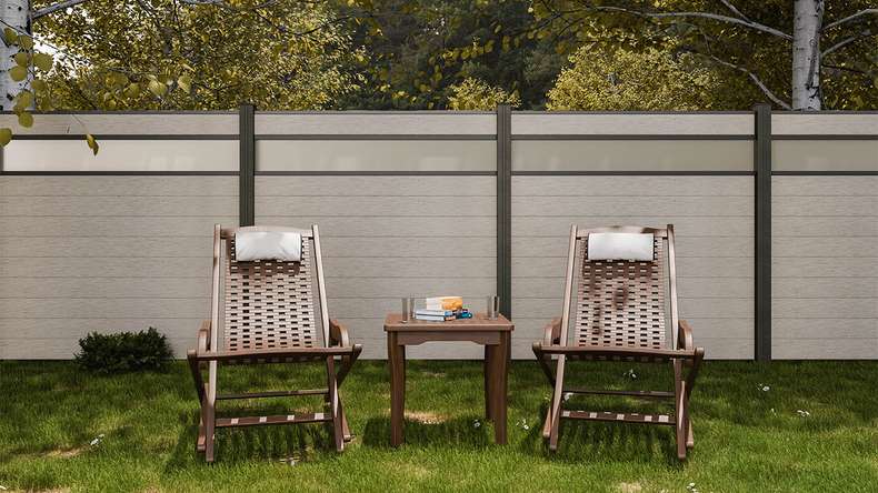 planeo Gardence Strong - recinzione a innesto BPC in vetro satinato sabbia bicolore 180 x 180 cm