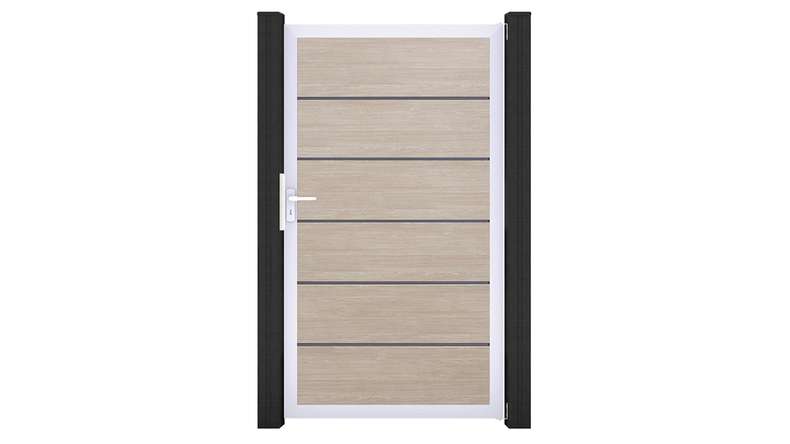 planeo Gardence Simply Premium - Porta universale in PVC Rovere Sheffield con telaio in alluminio argento | EV1 100 x 180 cm
