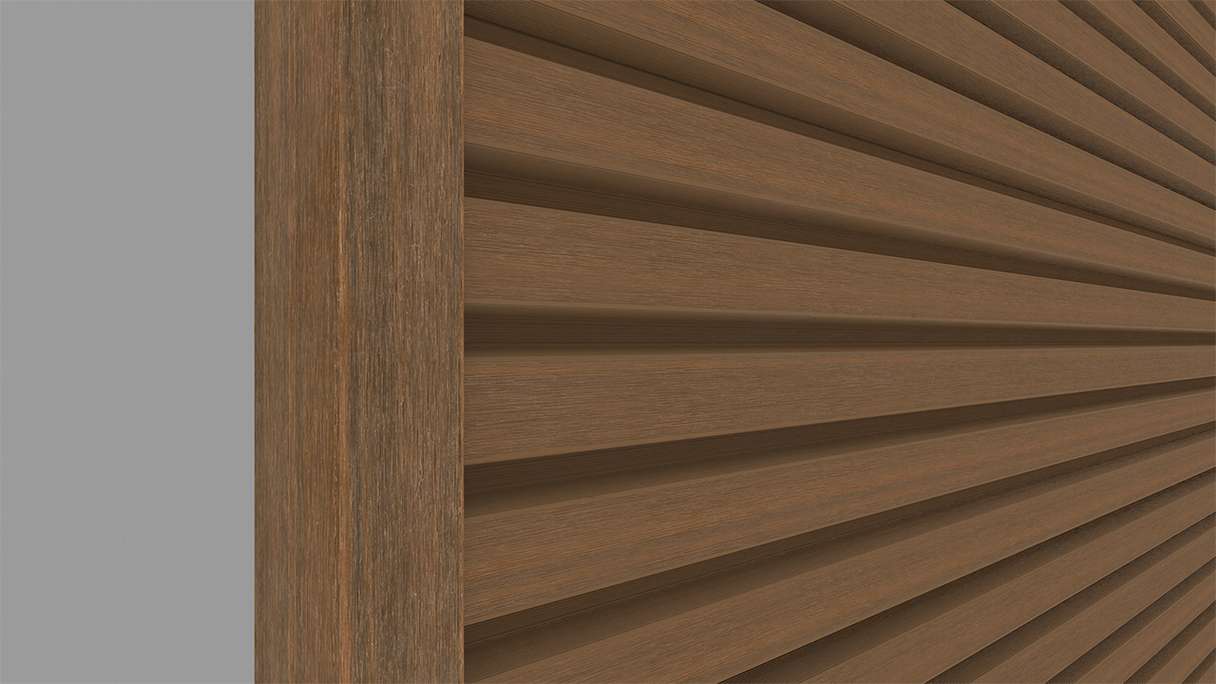 planeo LINEA - Profilo terminale in alluminio CoEx Burma Teak 3000 x 74 x 61 mm