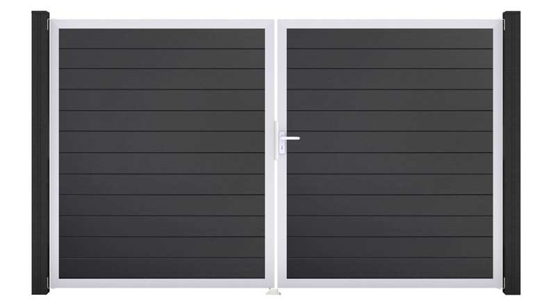 planeo Gardence Simply Small - Porta in PVC - DIN destra a 2 ante grigio antracite con telaio in alluminio argento | EV1 300 x 180 cm