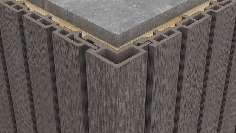 planeo LINEA - Angolo esterno in WPC CoEx, grigio scuro, 2900 x 62 x 55 mm