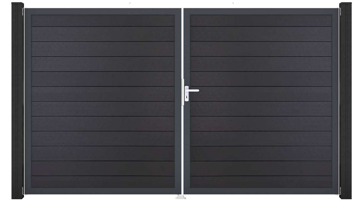 planeo Gardence Strong - Cancello BPC - a due ante, grigio antracite con telaio in alluminio antracite 