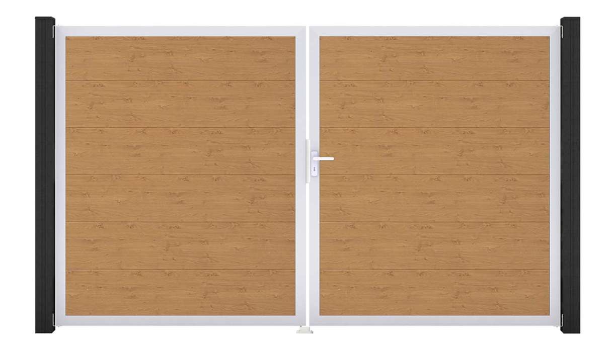 planeo Gardence Simply - Cancello in PVC a 2 ante, rovere naturale con telaio in alluminio