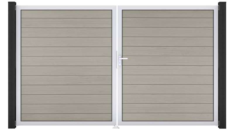 planeo Gardence Strong - Cancello BPC - a 2 ante, bicolore sabbia con telaio in alluminio 
