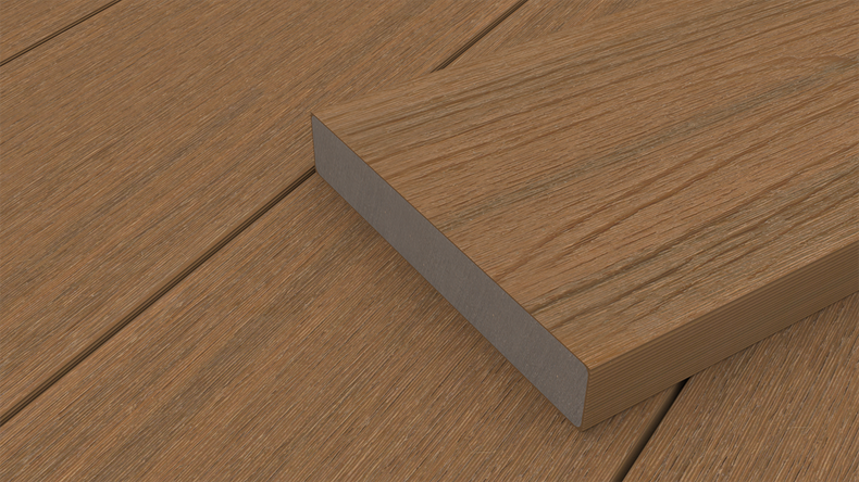 planeo UNIDeck - Doghe per terrazza rivestite in WPC CoEx, teak birmano, 3 m - strutturate/spazzolate lisce