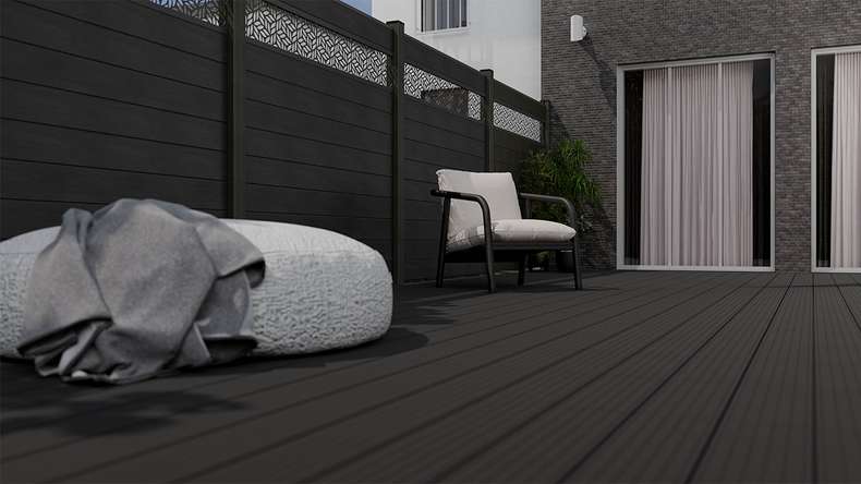 planeo Gardence Strong - recinzione a innesto BPC Leafs stone grey co-ex 180 x 180 cm