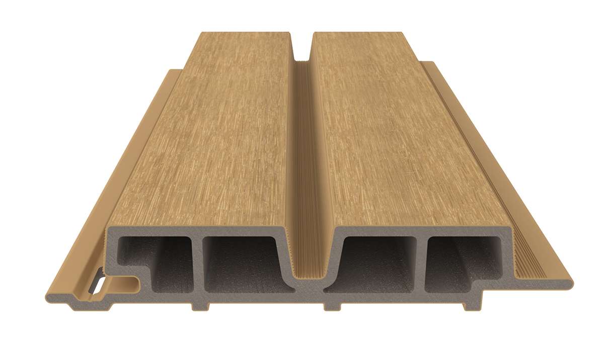 planeo LINEA Wide - Rivestimento per facciate in WPC CoEx, colore sabbia, 2900 x 181 mm