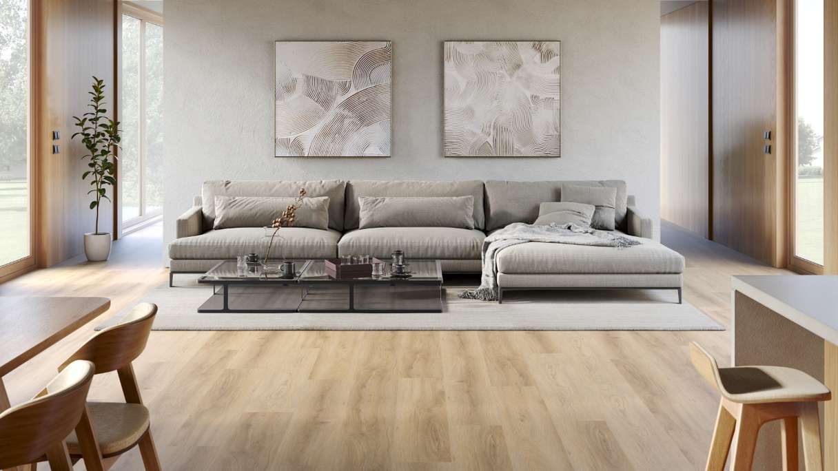 planeo Rigido Vinile ad incastro - SolutionX 2in1 Oak Light Brown | Isolamento acustico integrato (ECF-0008)