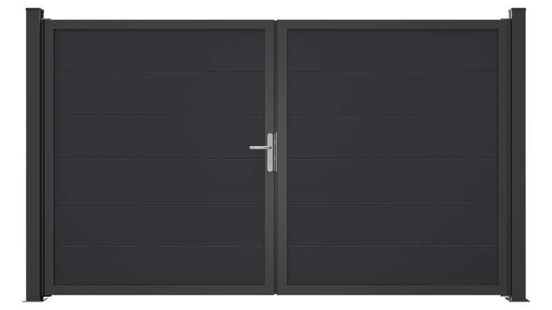 planeo Gardence Simply Guard - Cancello in PVC - a due ante, grigio antracite con telaio in alluminio, 300 x 180 cm