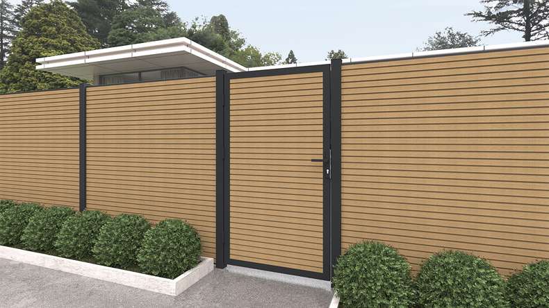 planeo LINEA - WPC CoEx Rhombus porta universale sabbia con telaio in alluminio antracite 100 x 180 cm