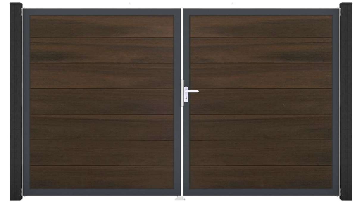 planeo Gardence Strong XL - Cancello BPC - a 2 ante, in noce co-ex con telaio in alluminio
