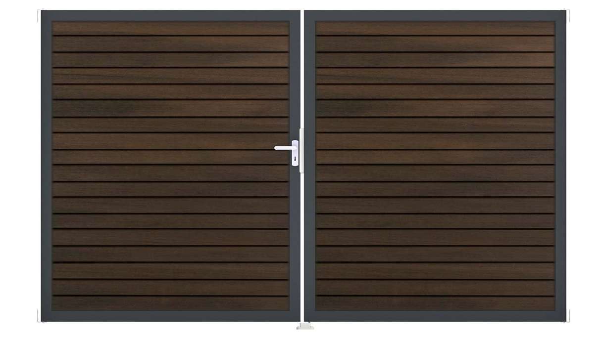 planeo Gardence Trendy - Cancello BPC a rombi - A due ante, in noce co-ex con telaio in alluminio