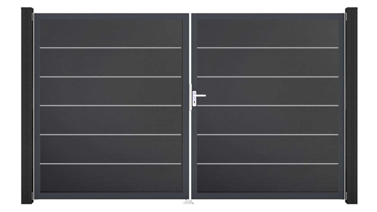 planeo Gardence Simply Premium - Cancello in PVC a 2 ante, grigio antracite con telaio in alluminio, 300 x 180 cm