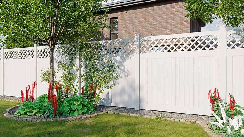 planeo Privara - Picchetto in PVC bianco con traliccio - resistente ai raggi UV | 177 x 178 cm