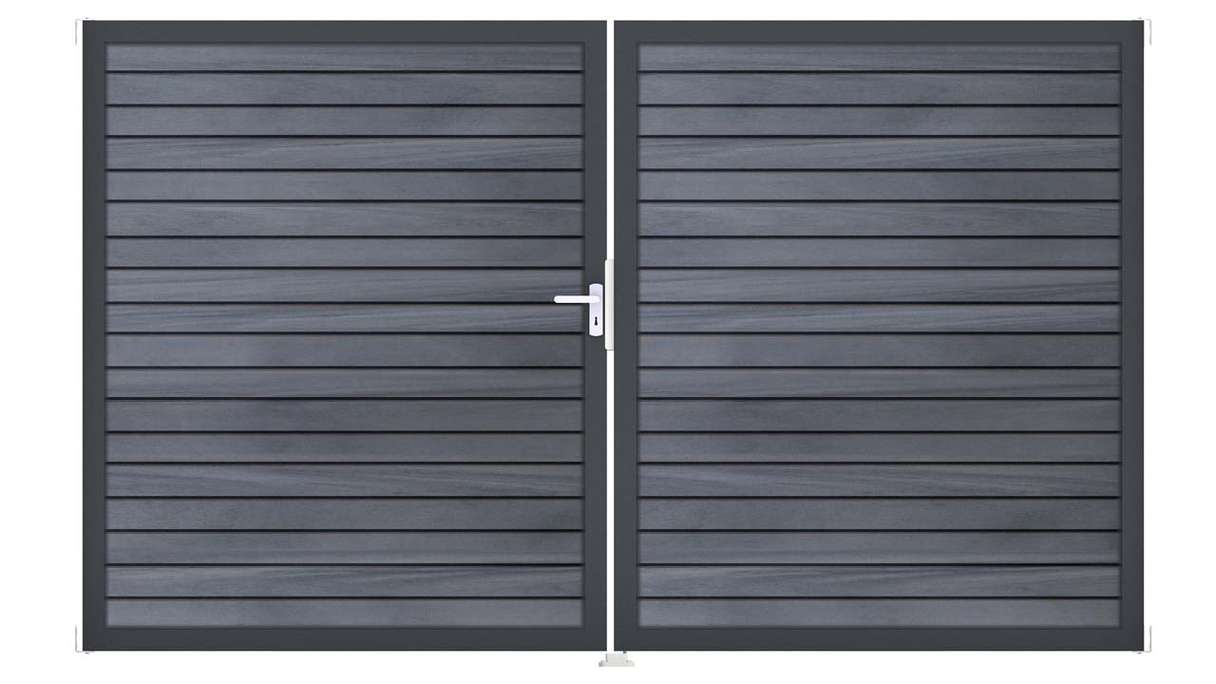 planeo Gardence Trendy - Cancello BPC a rombi - a 2 ante, grigio pietra, co-ex con telaio in alluminio