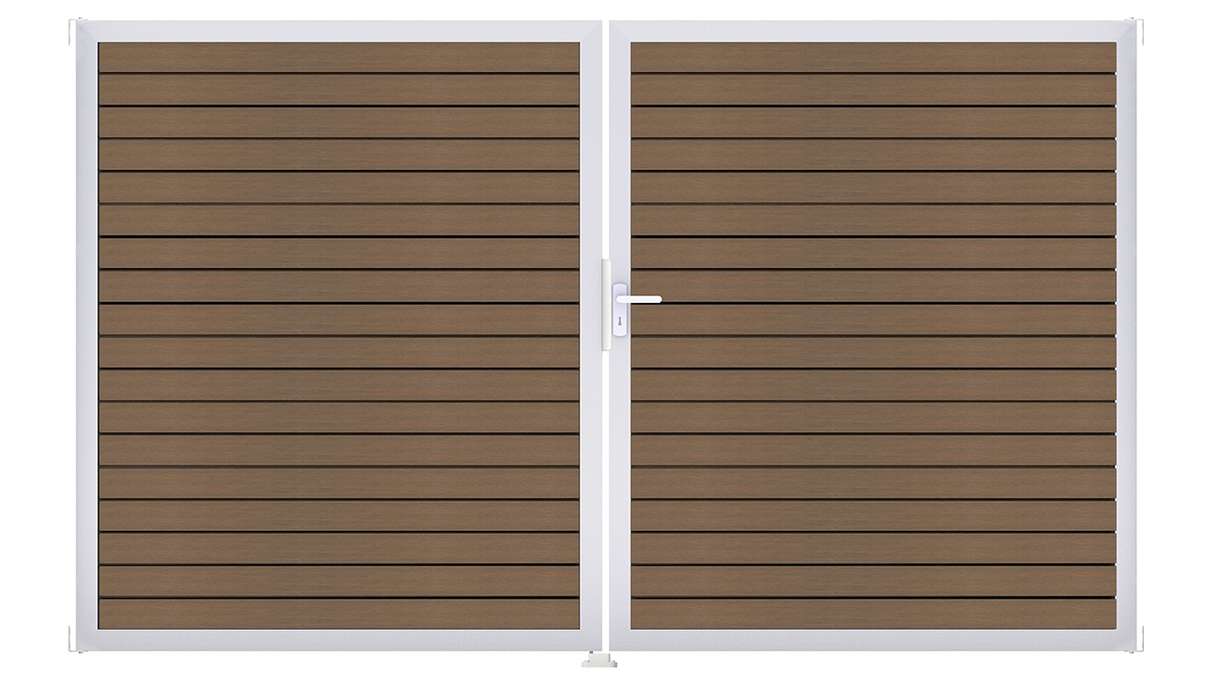 planeo Gardence Trendy - Cancello BPC a rombi - a 2 ante in teak co-ex con telaio in alluminio