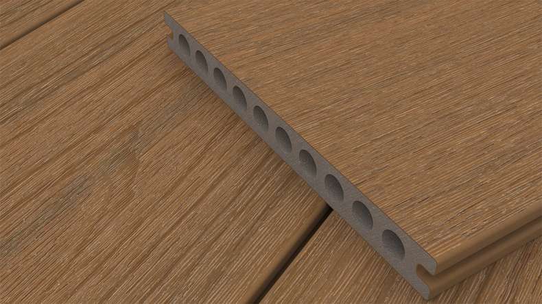 planeo MAXLine Nature - pannello per decking WPC CoEx avvolto XL camera cava - teak Burma 3m strutturato/liscio spazzolato