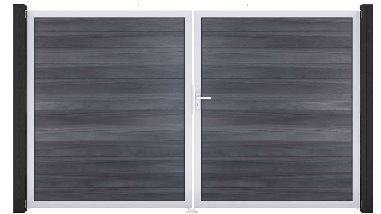 planeo Gardence Strong - Cancello BPC - a 2 ante, grigio pietra, co-ex con telaio in alluminio