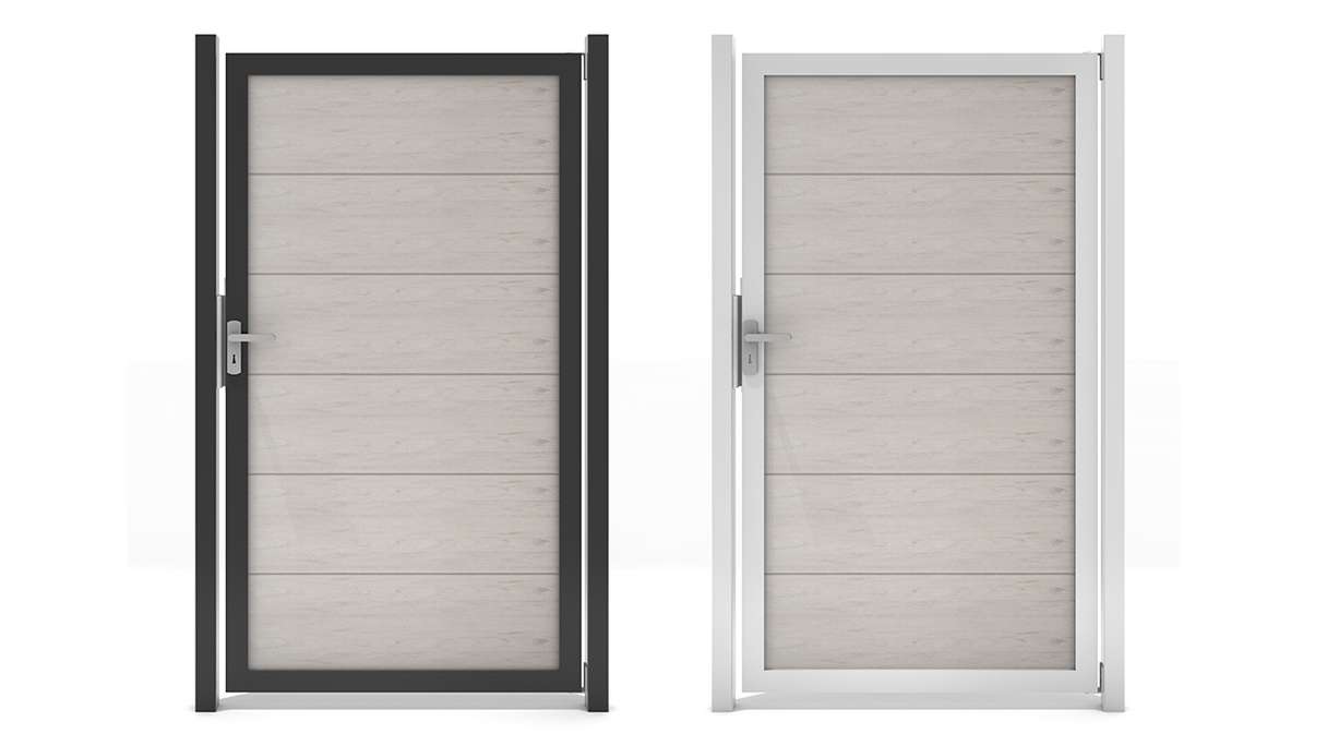 planeo Gardence Guard - Cancello universale BPC bicolore sabbia con telaio in alluminio 100 x 180 x 4 cm
