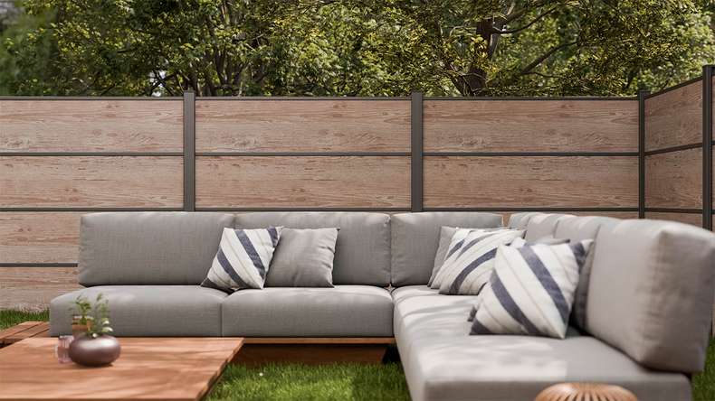 planeo Gardence Resistant - recinzione a innesto HPL effetto legno 180 x 183 cm
