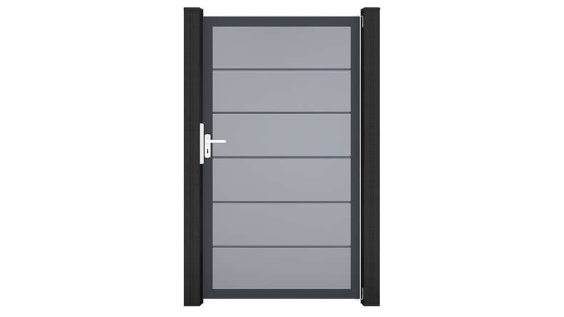 planeo Gardence Simply Premium - Cancello universale in PVC grigio argento con telaio in alluminio 100 x 180 cm 