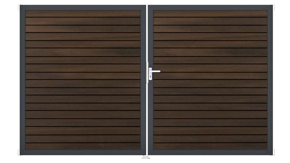 planeo Gardence Trendy - Cancello BPC a rombi - A due ante, in noce co-ex con telaio in alluminio