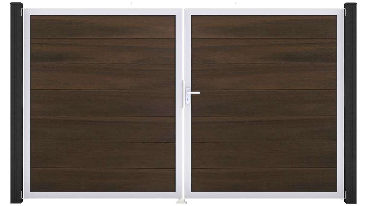 planeo Gardence Strong XL - Cancello BPC - a 2 ante, in noce co-ex con telaio in alluminio