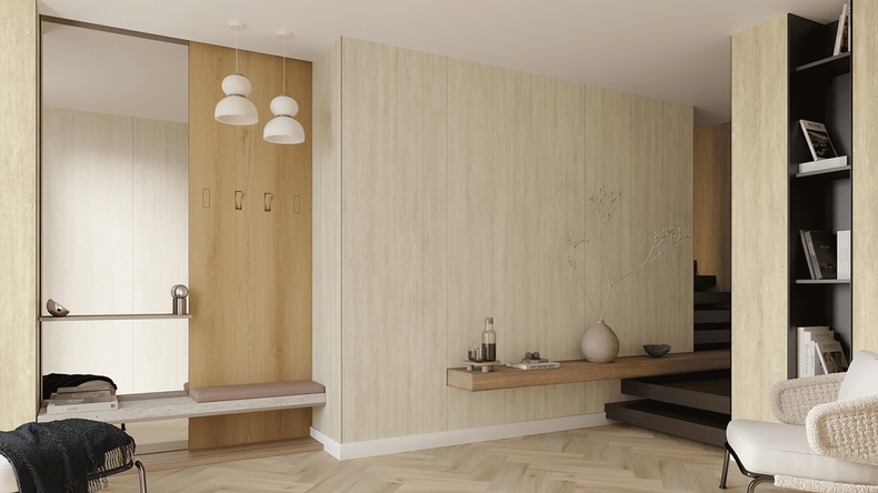 Rivestimento murale SPC planeo - CeraRock Tile Stripes Light Travertine XL 280 x 117,5 cm