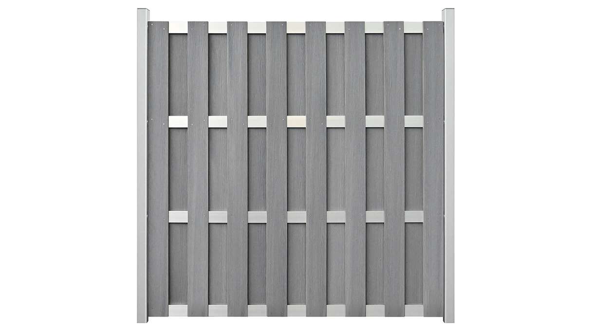 planeo Gardence Premade - recinzione da giardino BPC quadrata grigio pietra coestrusa 180 x 180 cm con traverse argento EV1
