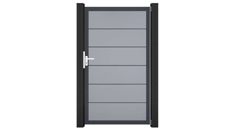 planeo Gardence Simply Premium - Porta universale in PVC grigio argento con telaio in alluminio antracite | DB703 100 x 180 cm