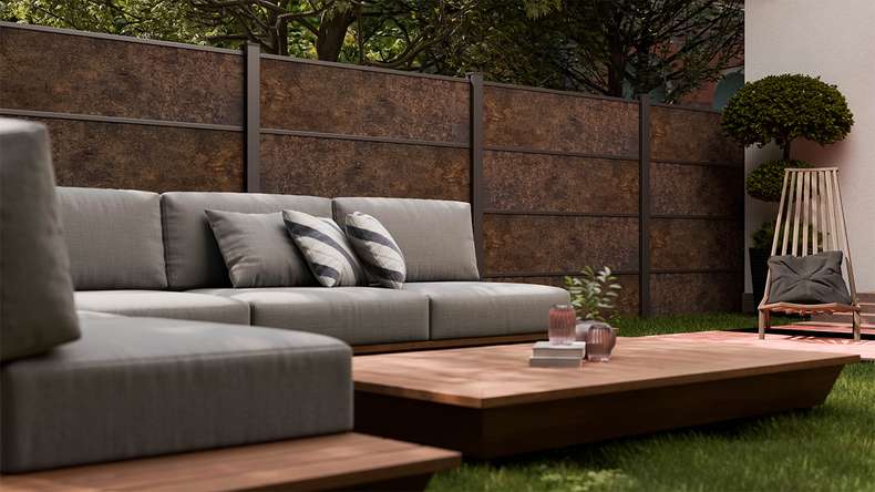planeo Gardence Resistant - recinzione a innesto in HPL effetto ruggine 180 x 183 cm