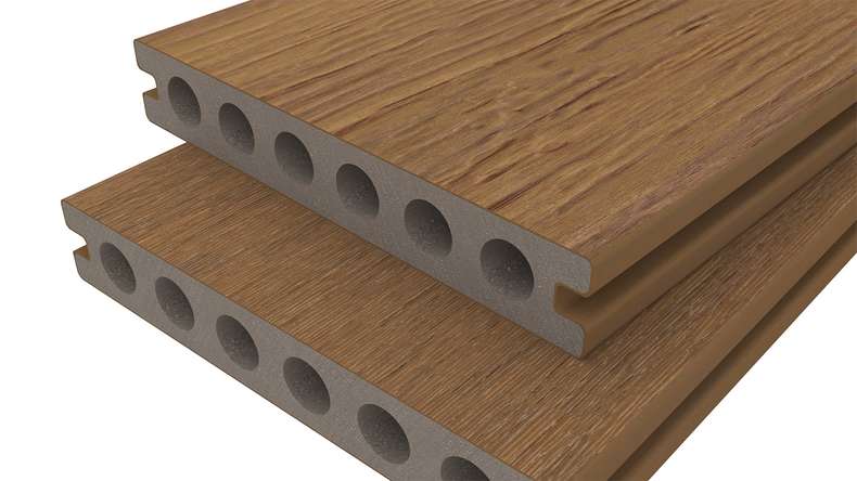 planeo ANTIKWoodline - Listello per terrazza rivestito in WPC CoEx, profilo composito leggero - Teak birmano 3 m - rustico/spazzolato liscio