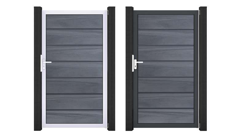 planeo Gardence Deluxe - Cancello universale BPC grigio pietra co-ex con telaio in alluminio 100 x 180 x 4 cm